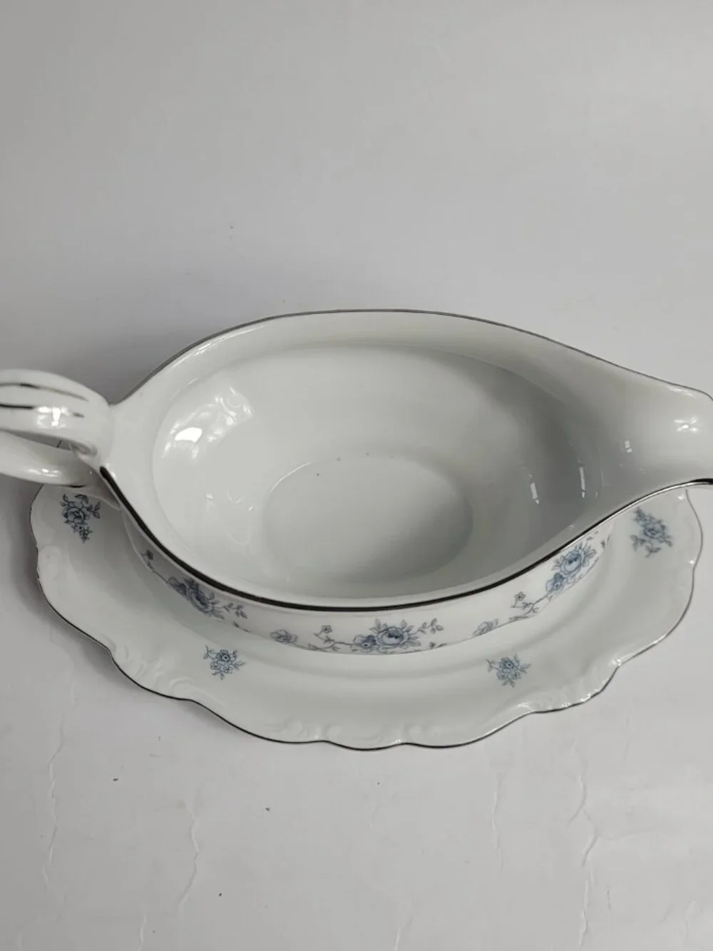 Johann Haviland Blue Garland Gravy Boat White Blue Flowers NEW Old Stock